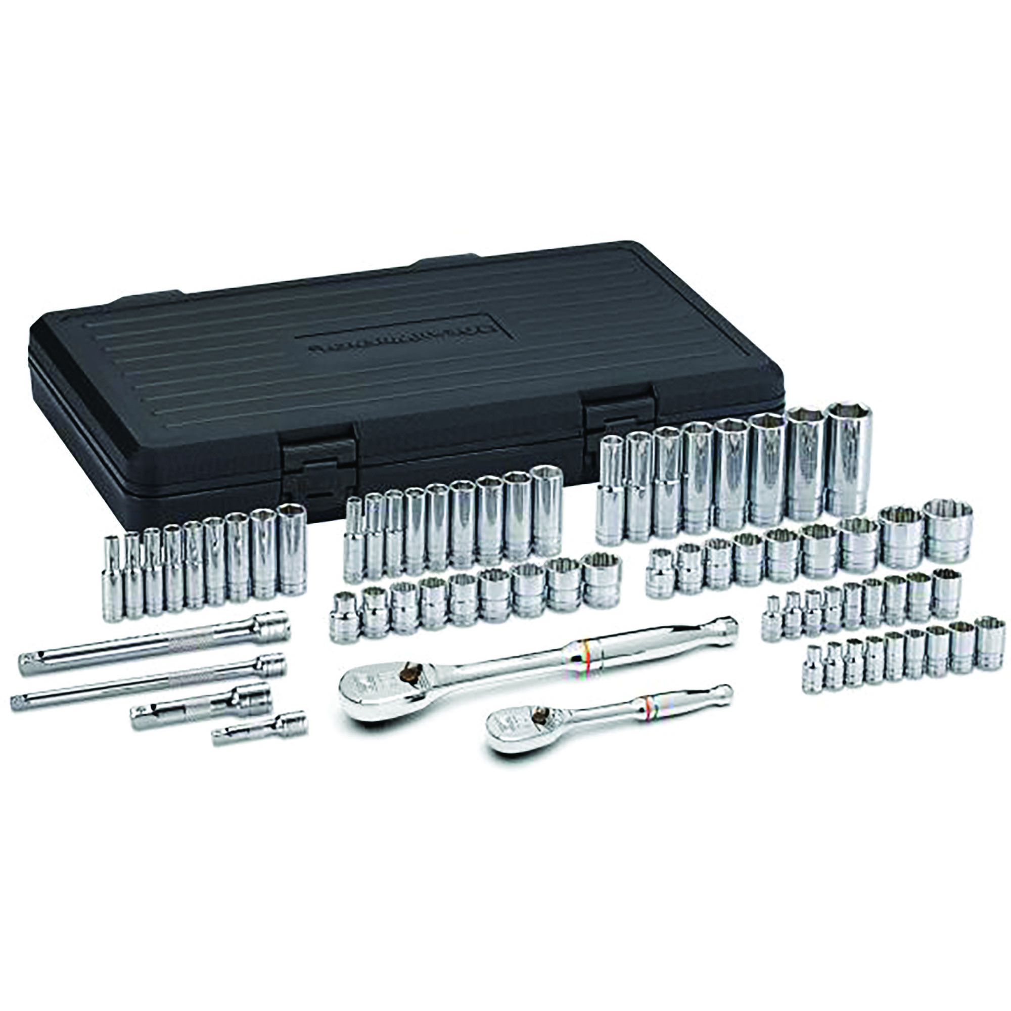 GearWrench 68-Piece SAE/Metric Socket Set — 1/4in. & 3/8in. Drive, Standard & Deep, 90-Tooth Ratchet, Chrome Finish, Model# ATG83000